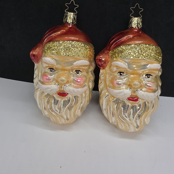 Old World Christmas Other - Set Of 2 Old World Christmas Gold Copper Hat Santa Heads Ornaments